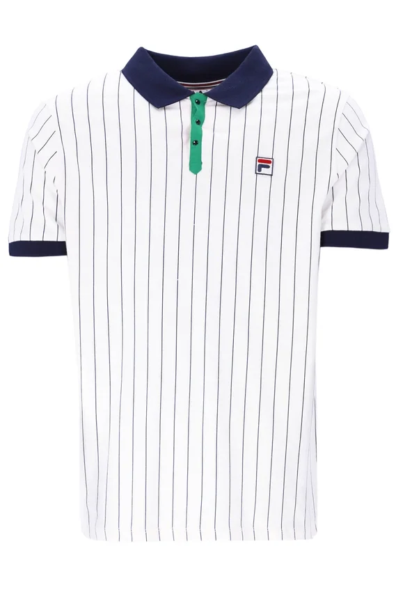 White BB1 Classic Vintage Striped Polo